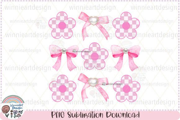 Coquette Pink Bow Daisy Checkered: A Graphic for Brand Charm